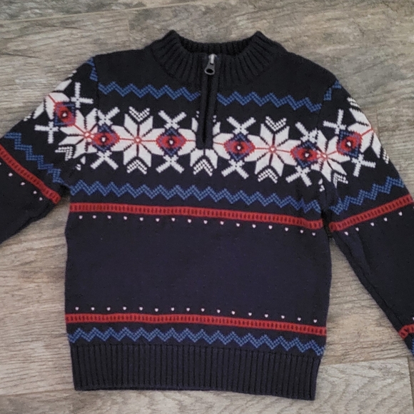 Hanna Andersson Fair Isle Nordic Snowflake 1/4 Zip Cotton Knit Sweater Holiday - Picture 2 of 10